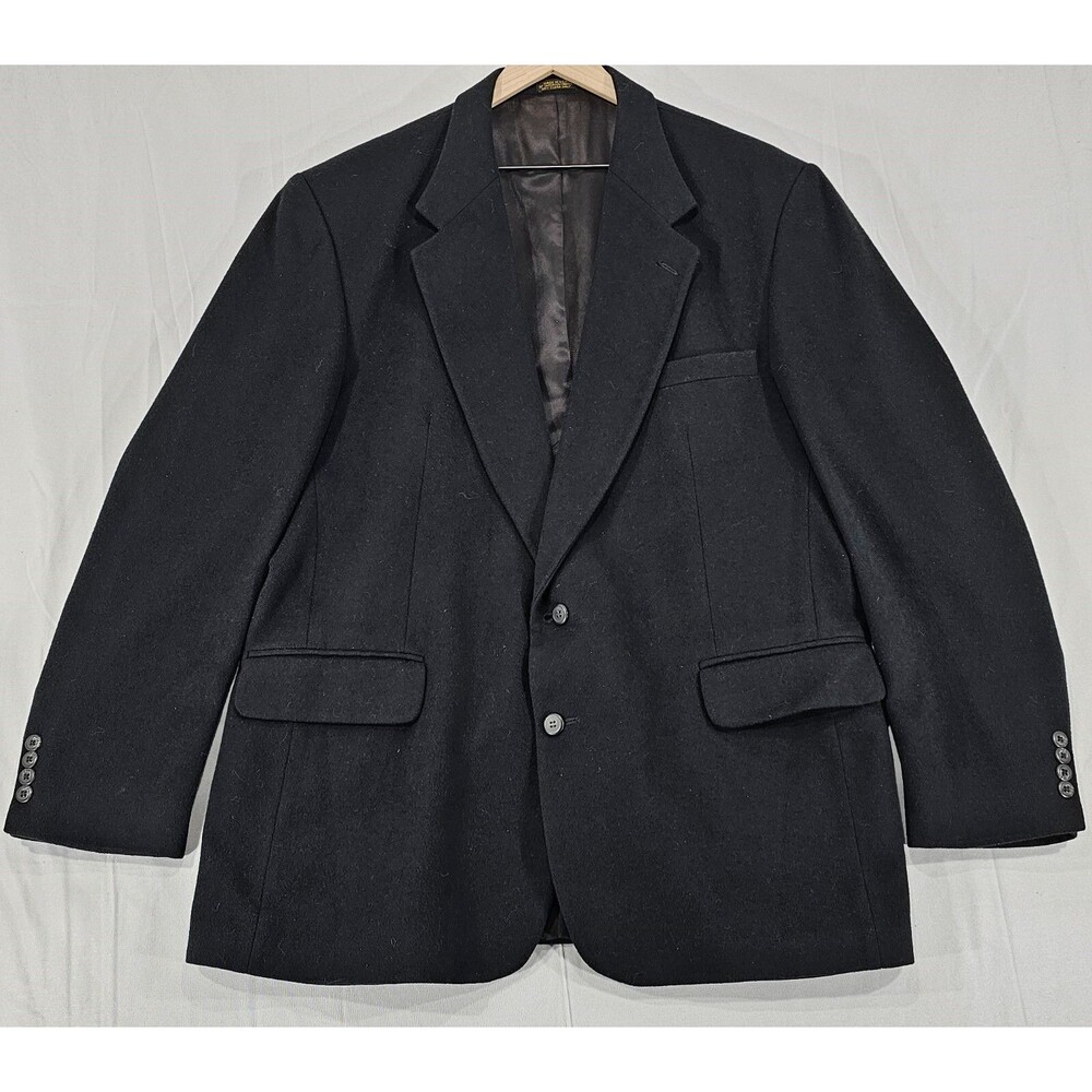 Vintage 100% Cashmere Blazer Men's 46L Black 2-Button Jacket Made in USA Classic
